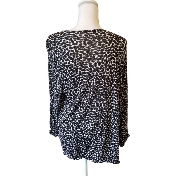 Michael Michael Kors Womens Black & White Leopard Print Long Sleeve Keyhole Blou - Picture 2 of 3